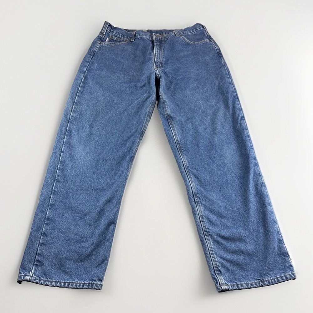 Carhartt Flannel Lines Jeans Men 40x32 Relaxed Fit Blue Denim B172 DST Work READ - Picture 2 of 9